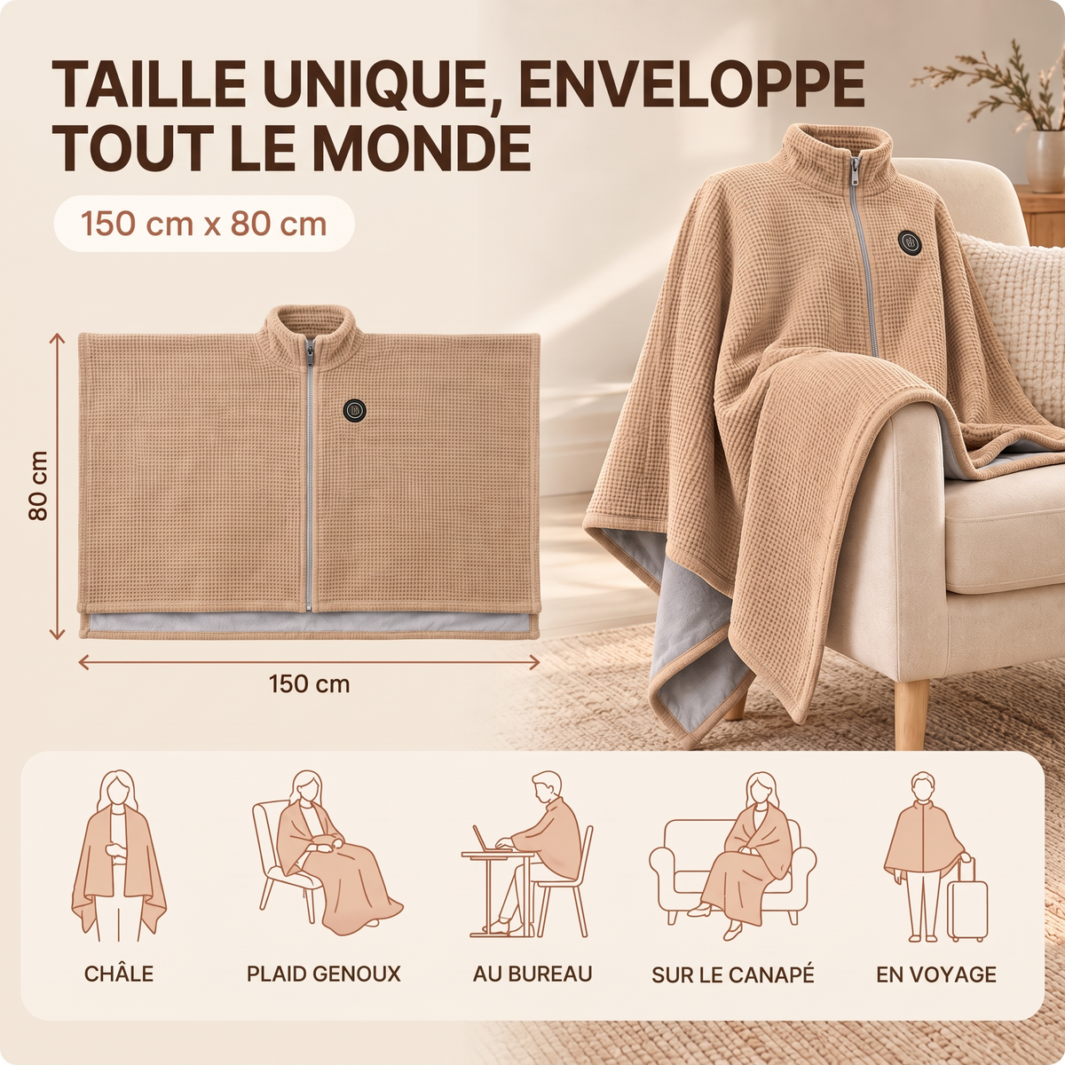 Taille unique 150 x 80 cm